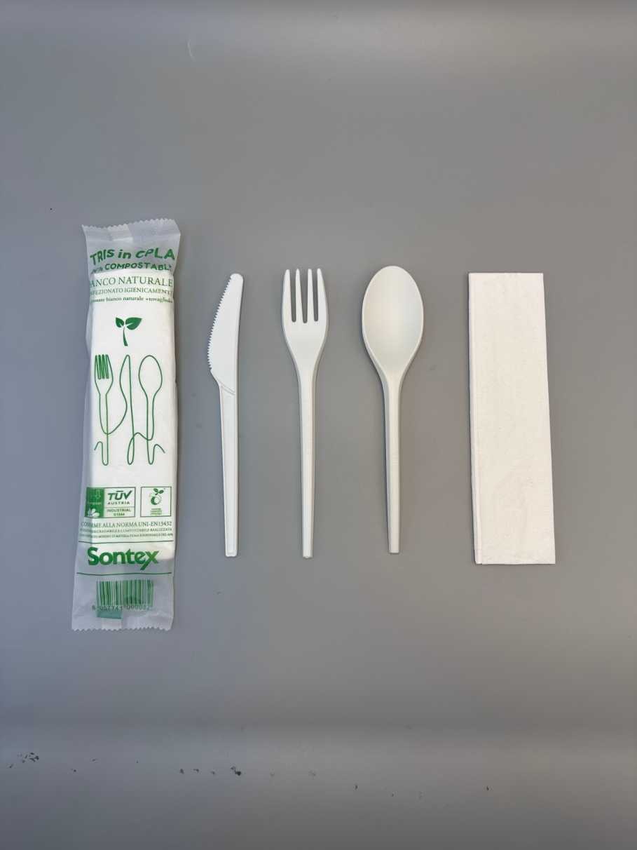 165/180mm CPLA cutlery set with Kraft paper pack