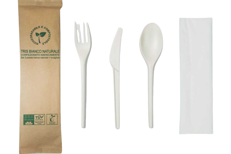 165/180mm CPLA cutlery set with Kraft paper pack